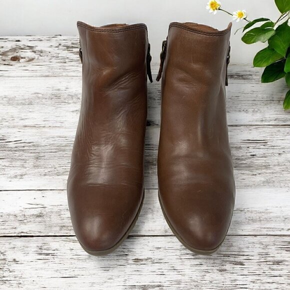 Frye Judith Double Zip Western Ankle Boot Brown Wheat Leather Size 9 Medium - Picture 13 of 13